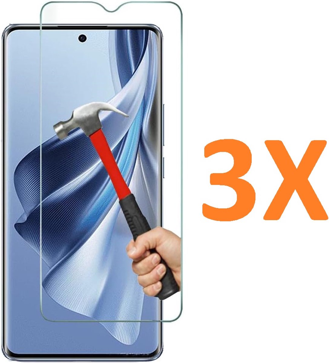 Screenprotector Glas - Tempered Glass Screen Protector Geschikt voor: Oppo Reno 10 5G - 3x