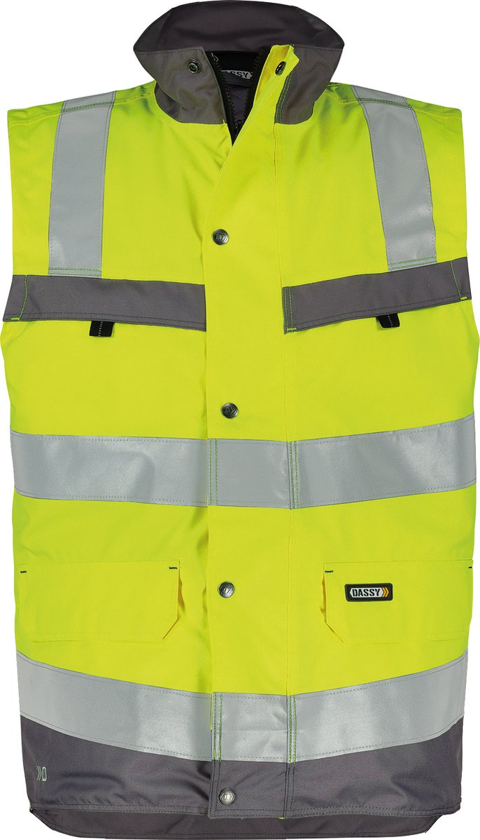 Hogezichtbaarheidsbodywarmer Fluogeel/cementgrijs