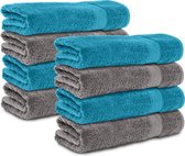 Komfortec handdoeken – Set van 8 - Badhanddoek 50x100 cm - 100% Katoen - Antracietgrijs&Turquoise