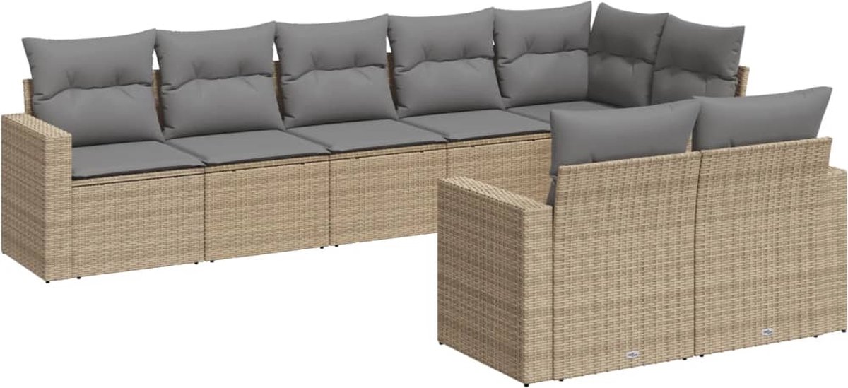 vidaXL 8-delige - Loungeset - met - kussens - poly - rattan - beige