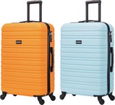 BlockTravel kofferset 2 delig ABS ruimbagage met wielen afneembaar 74 liter - inbouw TSA slot - oranje - licht blauw