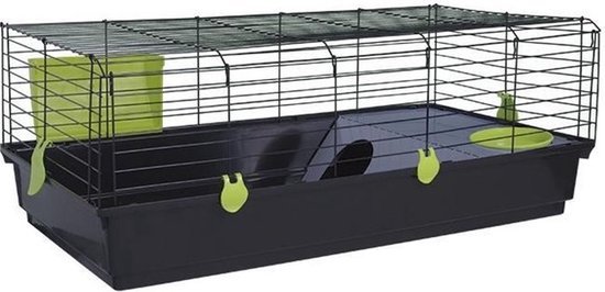 dubbele knaagdierenkooi hoekmodel zwart/zilver | konijnen & cavia kooien