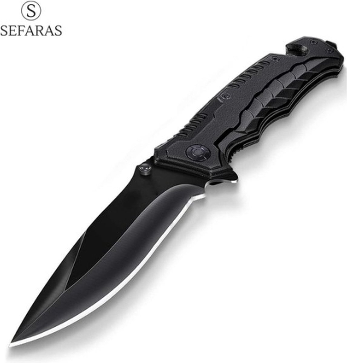 Sefaras Survival Zakmes - Inklapbaar - Broekclip - Voor kamperen - RVS - Zwart