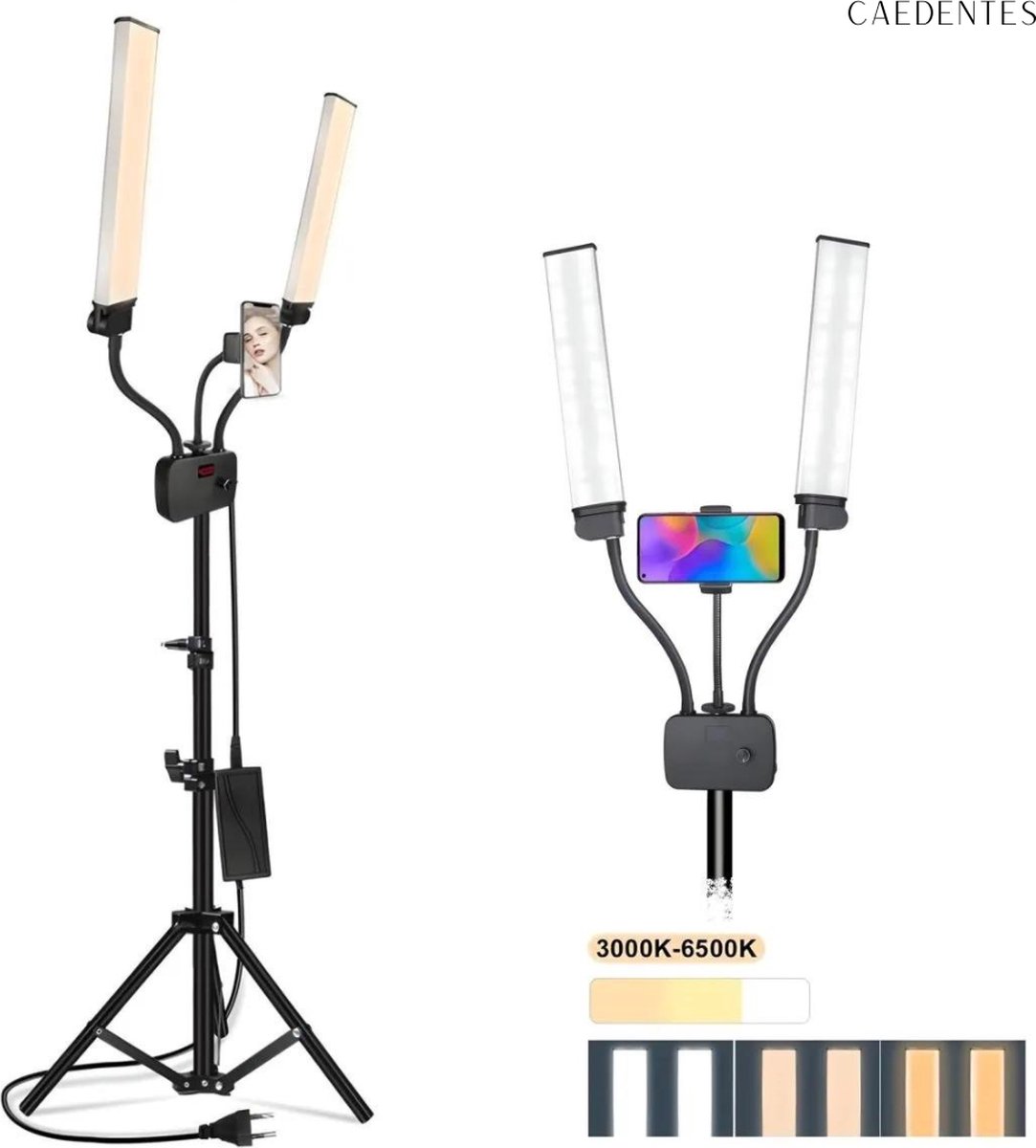 Caedentes Salon Lamp - Dubbelarmige LED-lamp met tripod & tafelstatief - Beauty lamp - Studio lamp - Wimper lamp - Lash lamp - Multimedia lamp - Behandel lamp - Medische lamp - Make up lamp - Tattoo lamp - Nagel lamp - Barber lamp - Caedentes
