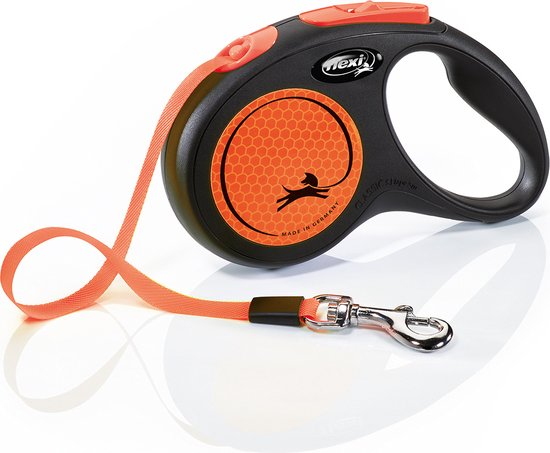 Flexi Rollijn New Classic Neon Tape Zwart / Oranje