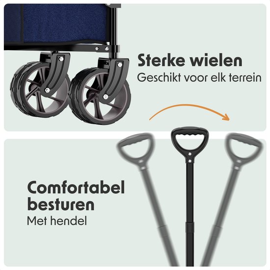 LifeGoods Bolderkar XXL - 300L - Opvouwbaar - 150KG Draagkracht - 97x123x57CM - Inklapbare Bolderwagen met Rem en Beschermhoes - Blauw van LifeGoods — afbeelding 4