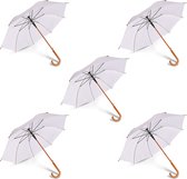 Elegante Trouwparaplu's Set voor Volwassenen - 102cm - Set van 5 - Wit - Perfect voor Bruiloften en Outdoor Evenementen – Met Houten Handvat