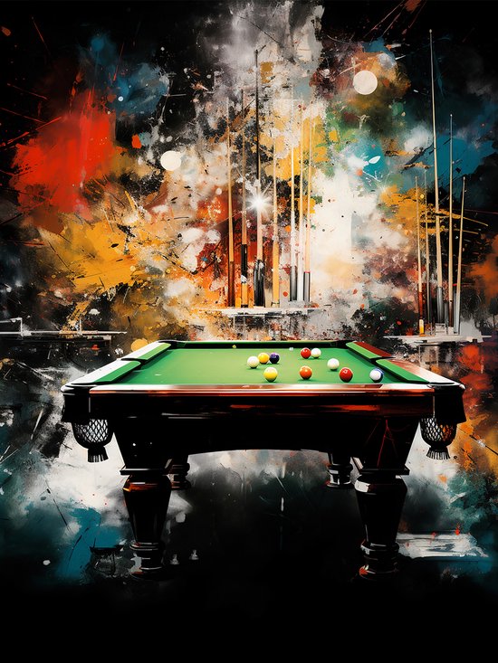Snooker/Pool Tafel Op Dibond - Graffiti Art Pool Op Dibond -formaat - 50x70cm