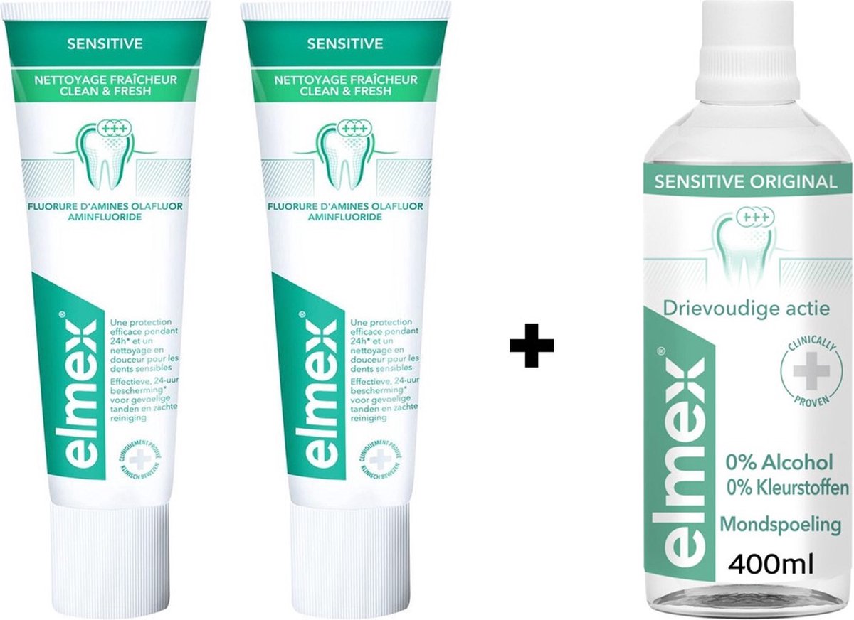 Elmex Sensitive Pakket 2 x Clean & Fresh Tandpasta & Mondwater 400 ml