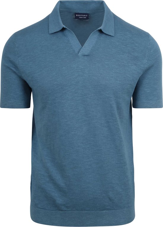 Suitable - Polo Riva Linnen Blauw - Modern-fit - Heren Poloshirt