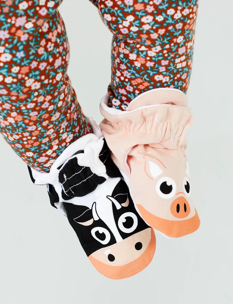 Calf & Piglet Mismatched Anti-Slip Baby Slofjes 6-12 maanden