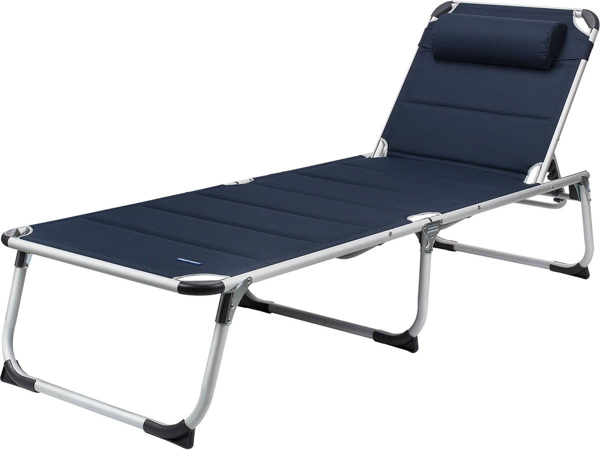 Campart Ligbed BE-0637 - Stretcher opvouwbaar en verstelbaar - Relaxstoel voor tuin en camping - Afneembaar hoofdkussen - Loungestoel - Draagvermogen 120 kg - In 5 standen verstelbaar - Blauw - Campart