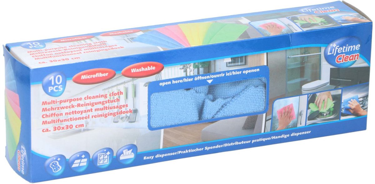 Goedkoopste Lifetime Clean Microvezel huishoud/schoonmaakdoekjes - 10x stuks - kleuren mix - 30 x 30 cm - schoonmaken - huis/auto/sanitair