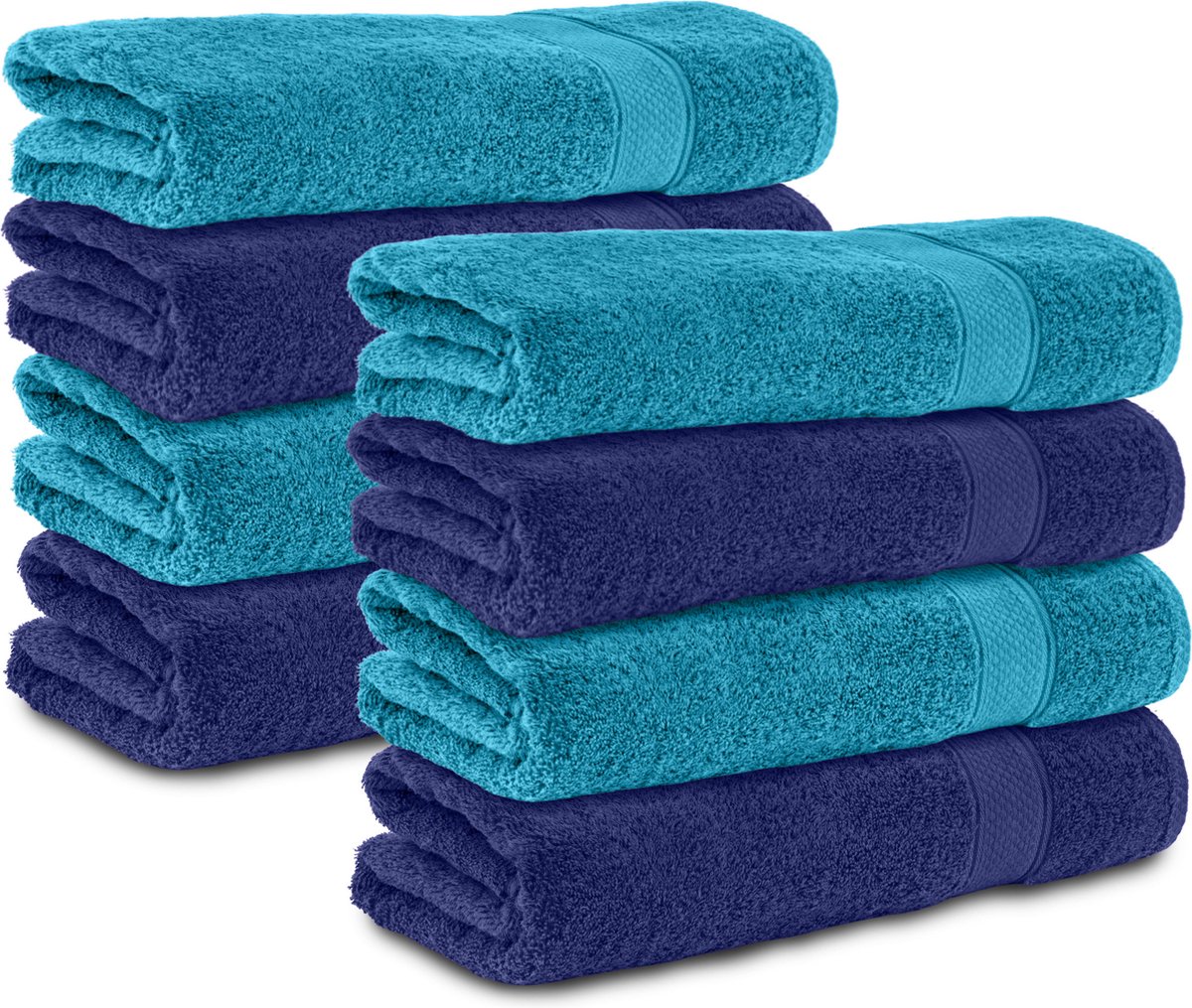 Komfortec handdoeken – Set van 8 - Badhanddoek 50x100 cm - 100% Katoen - Blauw&Turquoise