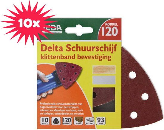 10x VEBA Delta schuurschijven, klittenbandbevestiging, korrel 120, 93mm.