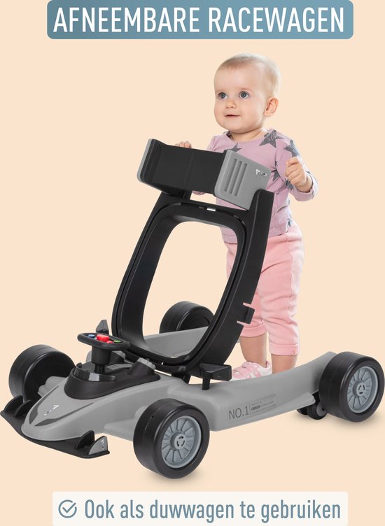 ib style® Loopstoel Babywalker - Baby Loopwagen - Looptrainer - 2-in-1 Racer - Hoogte verstelbaar - Met Geluidseffecten - Little Speedster - Grijs van ib style® — afbeelding 2