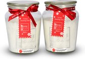 Set van 2 Geurkaarsen in Glazen Mason Jar - Wit - Besgeur - 72u Brandtijd - Ideaal voor Kerstdecoratie en Valentijn Cadeau voor Haar