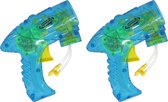 Bellenblaas speelgoed pistool - 2x - met vullingen - blauw - 15 cm - plastic - bellen blazen - buiten/fun/verjaardag