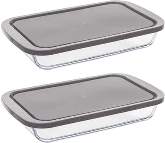 5Five Plat à four en verre borosilicate avec couvercle - 2x - rectangle - 1,6 Litre - 29 x 18 x 5 cm