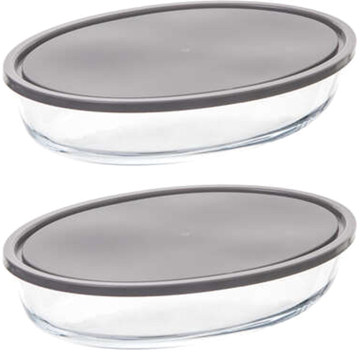 5Five Ovenschaal van borosilicaat glas met deksel - 2x - ovaal - 2.4 Liter - 32 x 21 x 6,7 cm