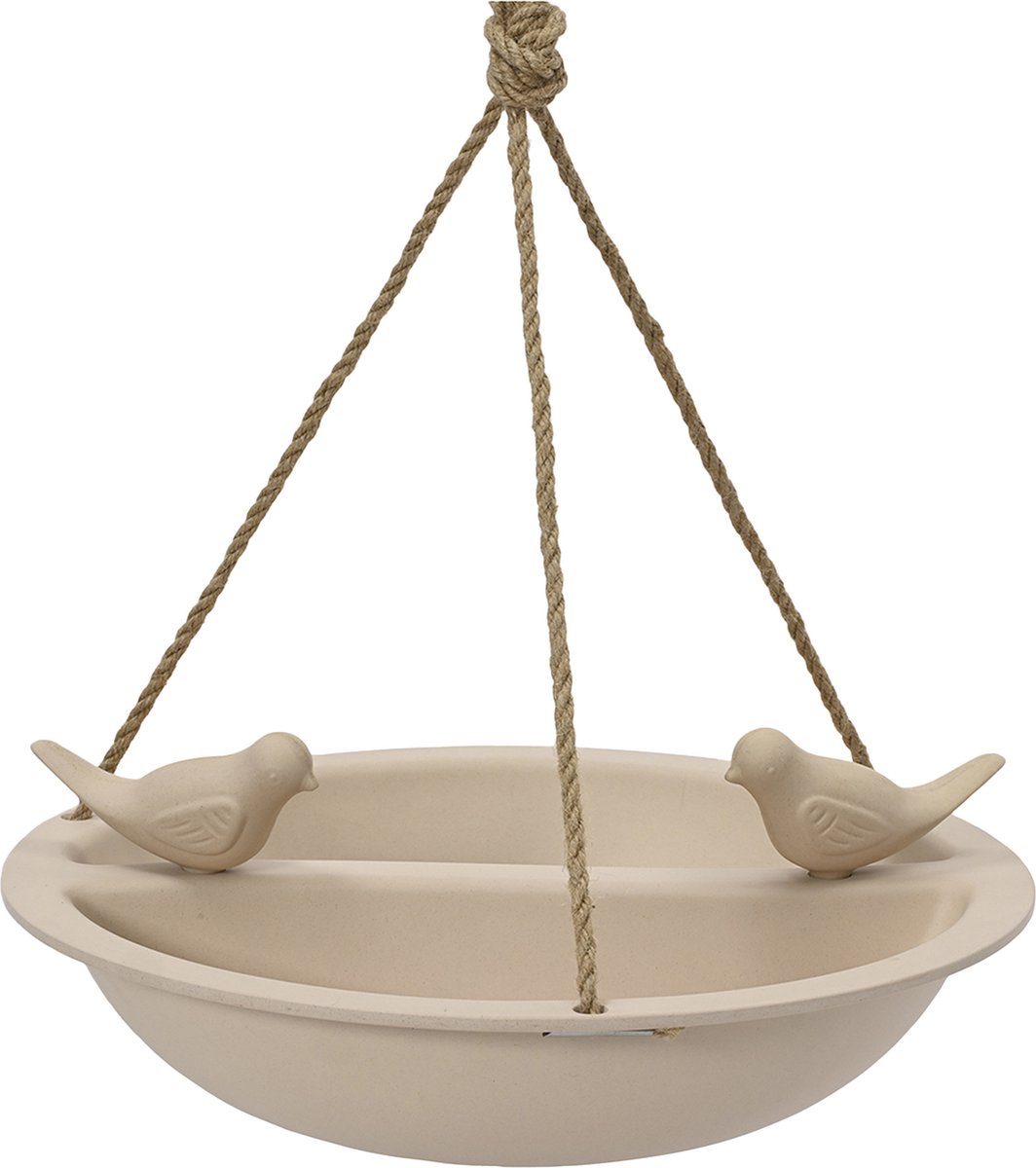 Decoris Vogelbad/drinkschaal - bamboe hout - beige - D27 cm - voederbak -