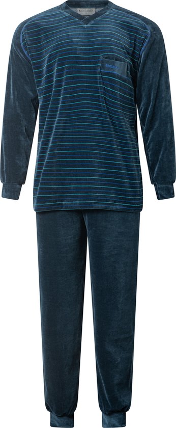 Heren pyjama Gentlemen velours 114243 warme winter pyjama met v-hals sluiting maat XXL