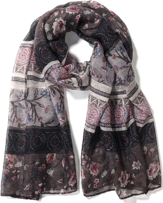 Sjaal met Bloemen - 170x90 cm - Grijs