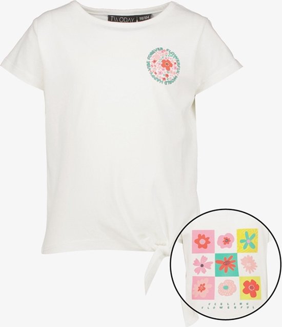 TwoDay meisjes T-shirt met backprint en knoop - Wit - Maat 92