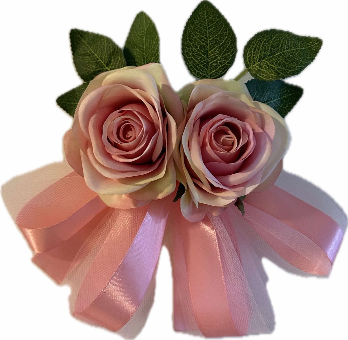 autodeco.nl LINA NEON ROZE Handvatten Decoratie 4 stuks - Trouwauto Versiering - Roze Rozen met Linten en Tule - Bloemen voor op de Handvatten - Versiering Handvat Auto - Autoversiering voor Volgauto's