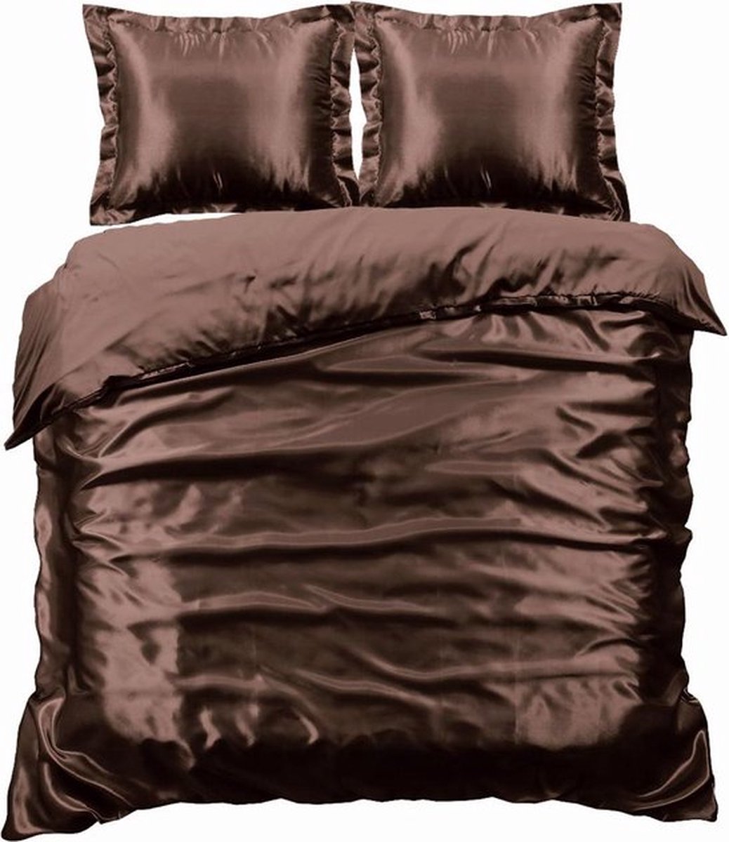 Beauty Silk Dekbedovertrek - 140x200/220 - Glans Satijn - Choco