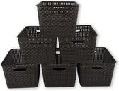 Set van 6 Zwarte Kunststof Opbergboxen en -manden - 17Liter - Ideaal voor Huishouden, Woonkamer, Klussen en Speelgoedopslag