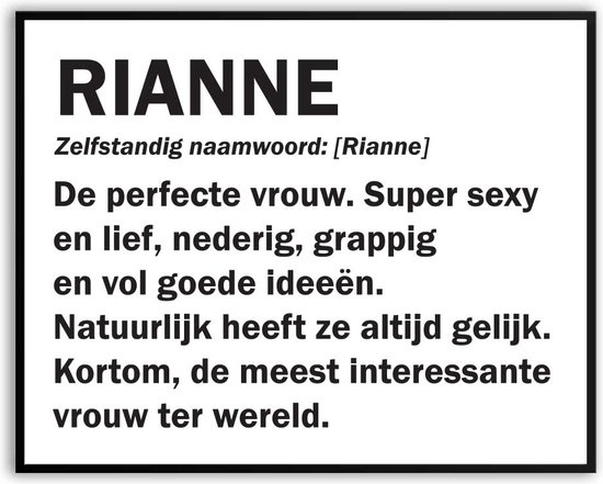 Rianne betekenis Grappig Fotolijst met glas 30 x 40 cm - Cadeau - Man Vrouw - Kado - Grappige foto - Poster voor verjaardag - Canvas - Schilderij - incl ophangsysteem