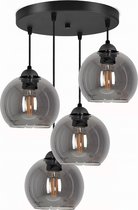 Hanglamp Industrieel voor Eetkamer, Slaapkamer, Woonkamer - Glass Serie - Bollamp 4-lichts excl. lichtbron - Smoke - 4 Bol