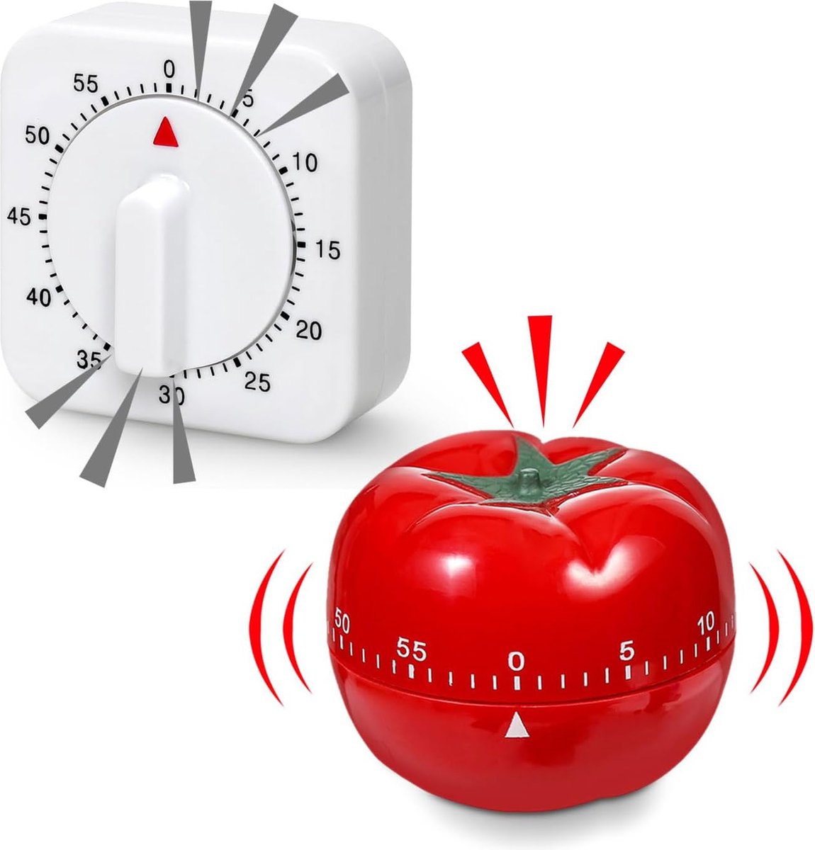 Kortstondige wekker voor de keuken, 60 minuten, eierwekker, mechanische timer, geschikt voor koken, sport, huiswerk, kantoor (kortetermijnwekker, S)