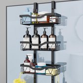Étagère de douche à suspendre - 3 paniers de douche - Sans Embouts - 18 Crochet - Porte-shampooing - Zwart - Capacité de charge 20 kg