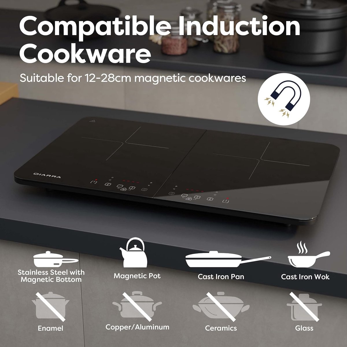 CIARRA CBBIH4BFF 4 zones inbouw inductiekookplaat met twee flexzones power booster touch-bediening kookplaat inductie 4 platen 9 standen inductiekookplaat 60 cm 7200 W