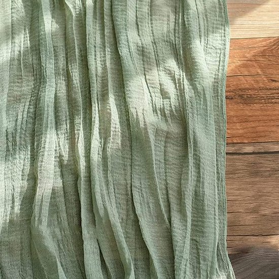4 Stuks 90x400cm Salie Groene Kaasdoek Tafelloper Lang Rustiek Gaas Tafelloper Romantische Semi Transparante Stof Tafelkleed Voor Boho Bruiloft Decorati