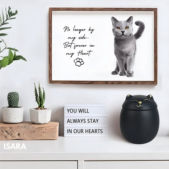 ISARA Luxueuze Urn Hond Kat Vogel – Poezenurn – Keramiek – Urnen – Urn Voor Dieren – Urn Hond Overleden – Urn Kat – 500 ML – Zwart - Isara