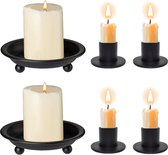 Kandelaar zwart (6-delige set), 2 kaarsenborden voor stompkaarsen, 4 kaarsenhouders voor staafkaarsen, metalen houder voor bruiloft, tafeldecoratie, Kerstmis, woonkamer, adventskrans