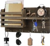 Wandorganizer van hout, sleutelrek met magneet, hangend, sleutelhouder met 4 dubbele sleutelhaken, voor ingang, mukamer, hal, slaapkamer, woonkamer, zwart (bruin)