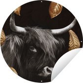 Tuincirkel Schotse hooglander - Goud - Bladeren - 150x150 cm - Ronde Tuinposter - Buiten