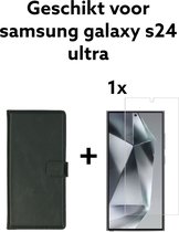 Samsung galaxy s24 ultra bookcase black + 1x UV screenprotector - samsung galaxy s24 ultra boekje zwart + 1x UV tempered glas protectie