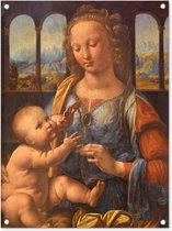 Tuinschilderij Madonna met de anjer - Leonardo da Vinci - 60x80 cm - Tuinposter - Tuindoek - Buitenposter