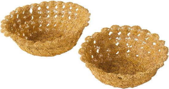 WinQ Basket s/2 pièces Abaca Bloem d: 25cm et d: 20cm - Dans la couleur Ocre / Beige - Panier décoratif - Corbeille à fruits - corbeille à pain - corbeille pour plantes