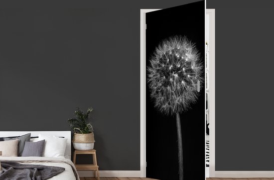 Sticker de porte Pissenlit - Zwart - Fleurs - Botanique - 90x235 cm - Poster de porte