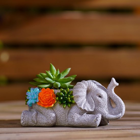 Schattige Olifant Plantenpot – Met Drainagegat – Voor Cactus, Vetplant En Als Bureaubladdecoratie 4 miniatura