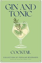 Tuinposter 80x120 cm - Gin Tonic - Groen - Cocktail - Vintage - Tuindecoratie voor buiten - Schutting decoratie - Tuin - Beach bar accessoires - Tuindoek - Buitenposter