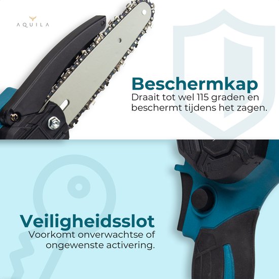 Aquila 48V Mini Kettingzaag & Takkenzaag met Accu - 6 Inch Elektrische Snoeizaag - 650W Borstelloze Handkettingzaag & Boomzaag - Kettingzaag Elektrisch met 2600 mAh Accu's - Alternatief Benzine Houtzaag
