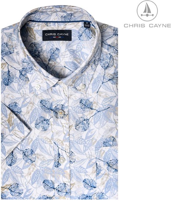 Chris Cayne heren overhemd - blouse heren - 1215 - wit/blauw print - korte mouwen