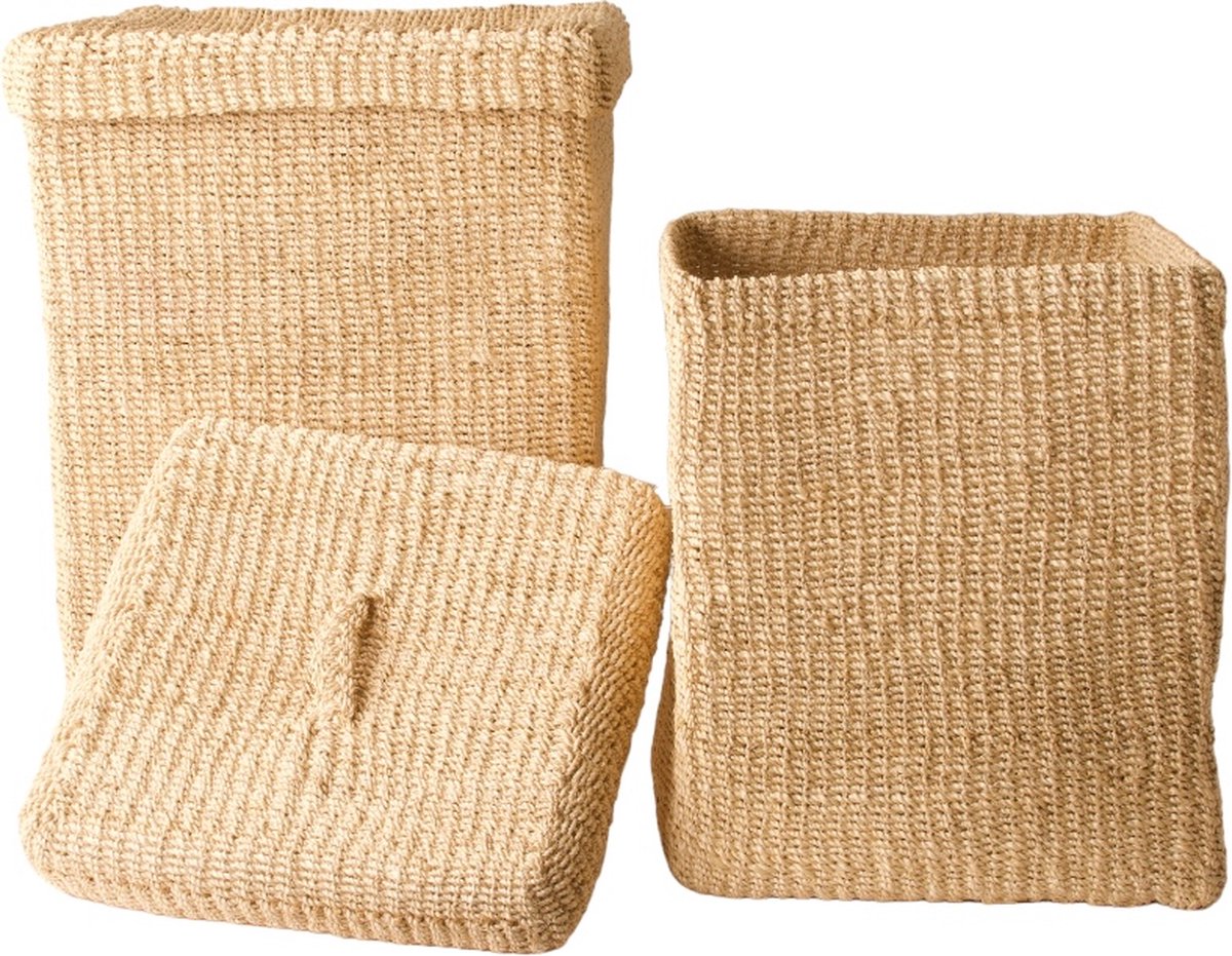 WinQ! - Mand Abaca Off white 35cm hoog 25cm breed- Opbergmand- decoratie mand- Wasmanden - duurzaam en sterk - mand rechthoekig